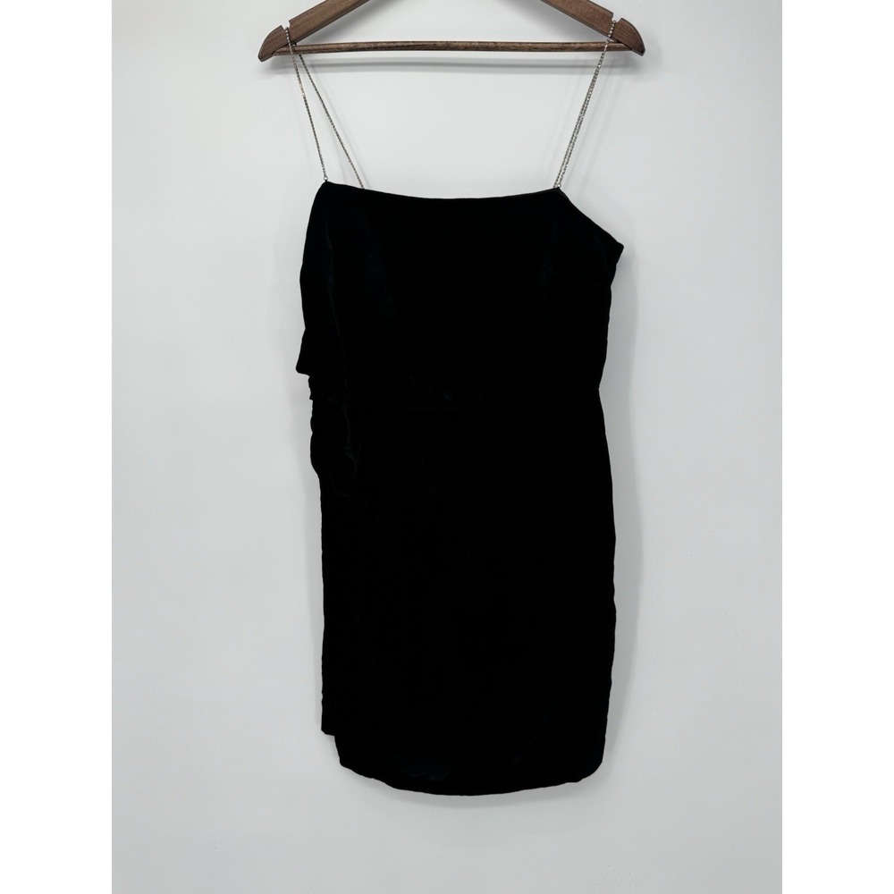 Black Chain Strap Bodycon Dress Mini Club Cocktail Night Out Velvet Whimsigoth